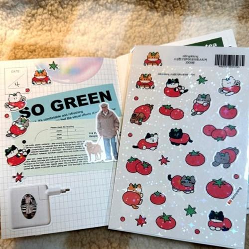 띵똥 소심한고양이와 토마토 홀로그램 스티커