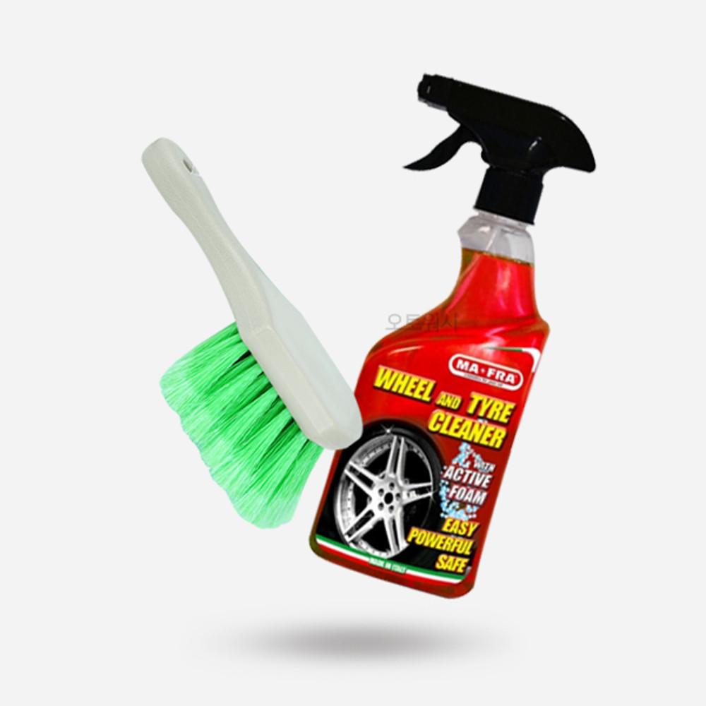 마프라 휠앤타이어 크리너 500ml+휠&타이어 연두색 브러쉬 세트 타이어광택제 갈변제거