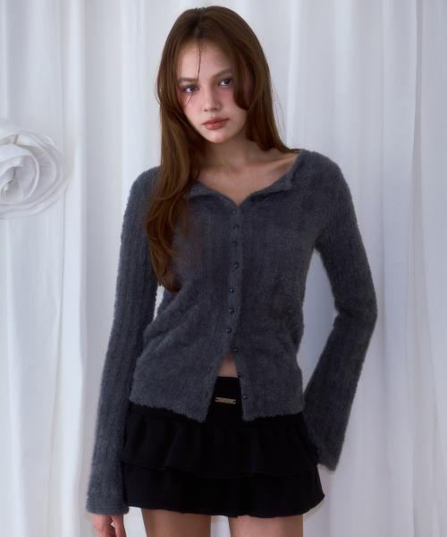 Hairy Slim Fur Cardigan [Charcoal]
