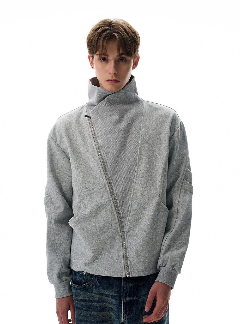 Diagonal Zip Stand Collar Sweat Jacket (2color)