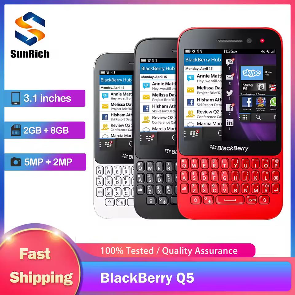 정품 블랙베리 Q5 4G 휴대폰, 3.1 인치, 2GB RAM, 8GB ROM, 5MP + 2MP 와이파이, 스냅드래곤 S4 플러스, 듀얼 코어 블랙베리 OS 스마트폰