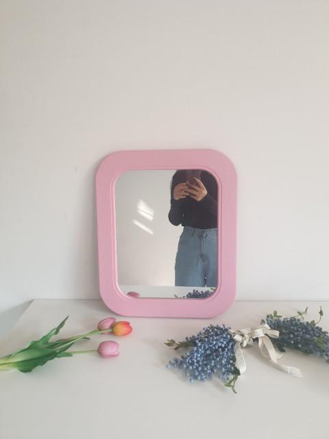 라운드 벽걸이 핑크 분홍 벽걸이 거울 카페 아이 우드 빈티지 소품샵