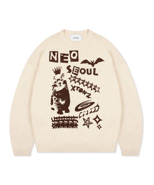 XF002 캣 월드 풀오버 니트 (CREAM)