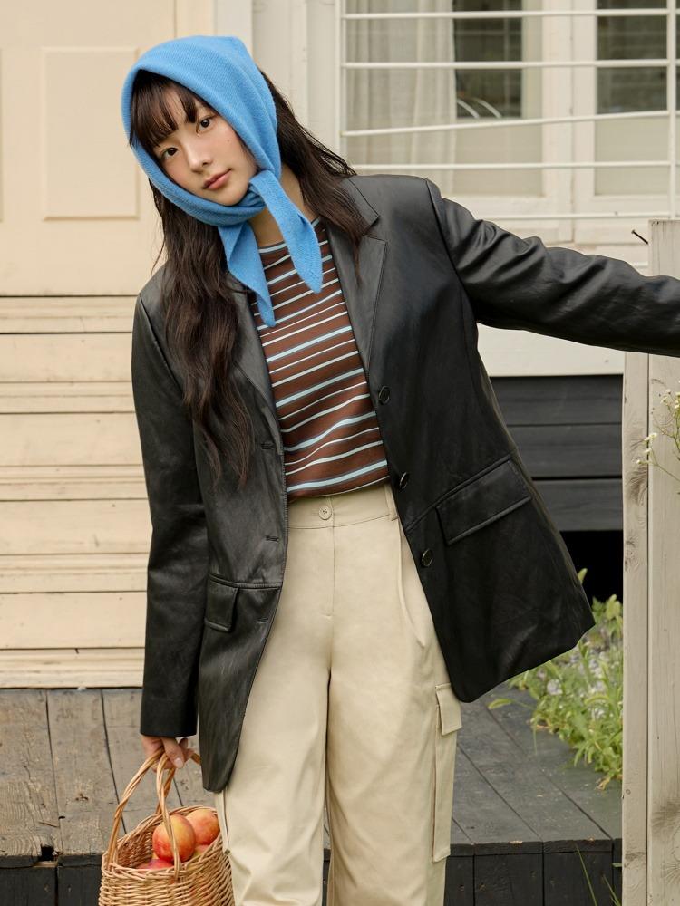 싱글 페이크 레더 자켓 OL5XJ8680