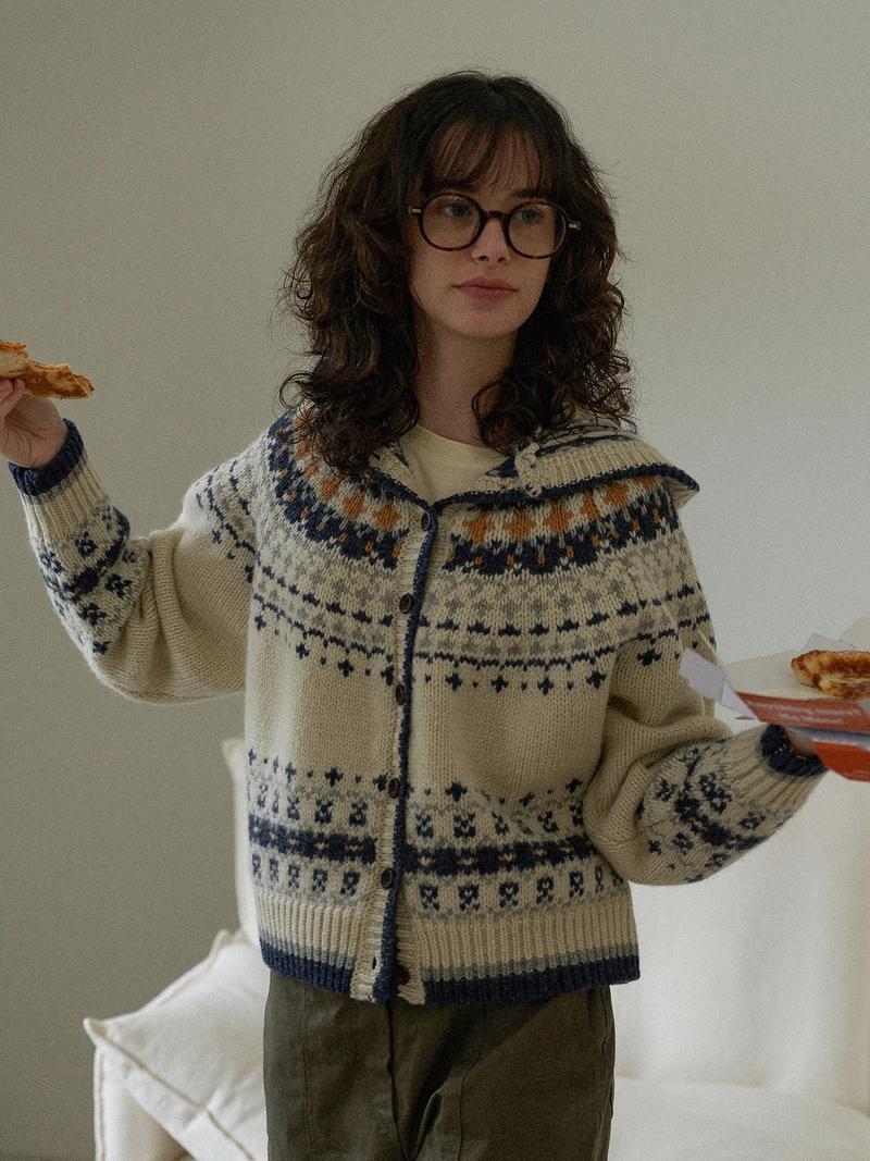 URAGO - RE-ORDER / Jacquard hoodie cardigan