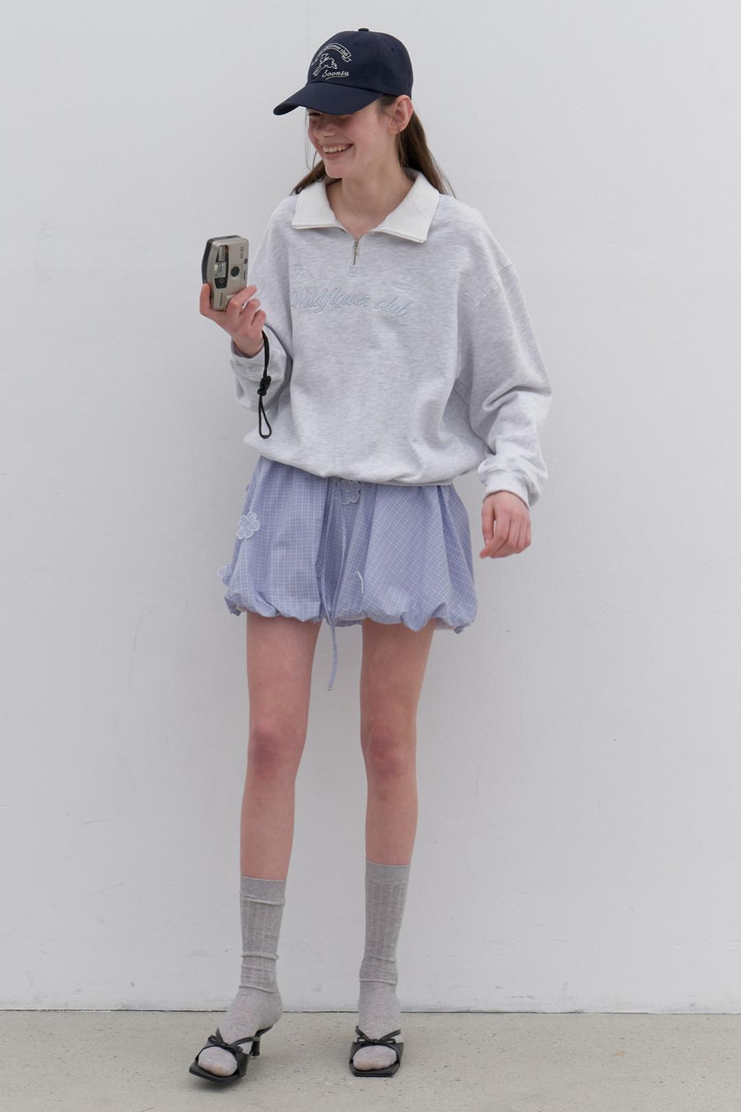 (2nd) Applique Balloon Skirt (Blue Check)