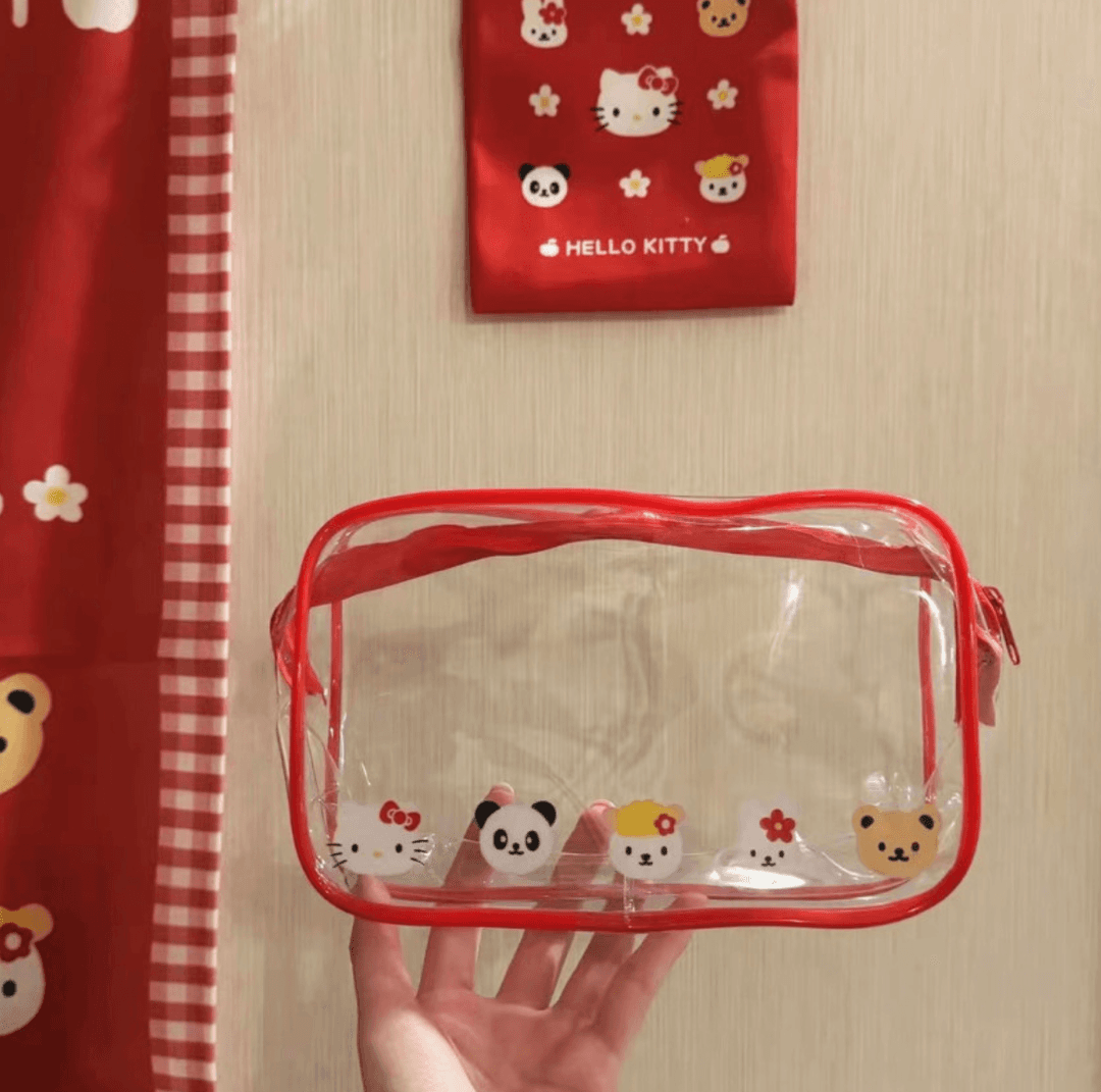 레드 빈티지 키티 방수 화장품 파우치 필통 메이크업 화장품 수납가방 여행 pvc 파우치