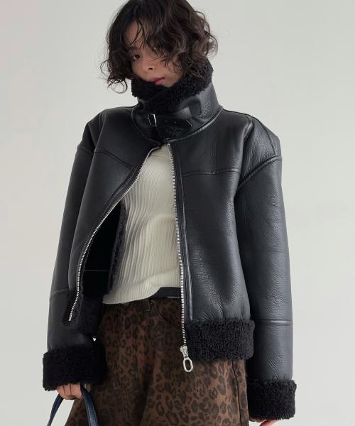 FAUX 퍼 하이넥 무스탕 쟈켓 [올 블랙]