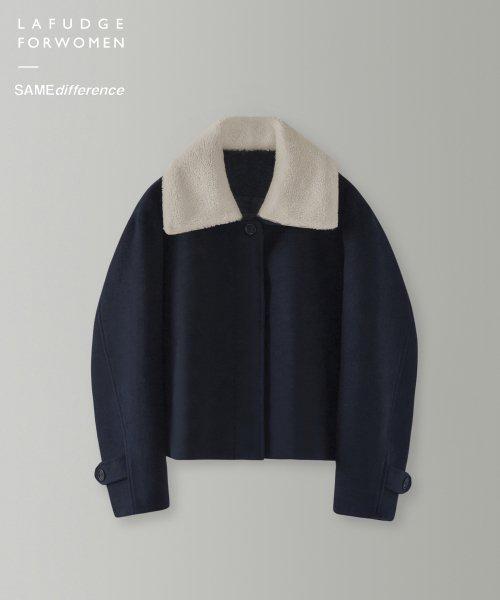 [세임디퍼런스 콜라보]울 시어링 칼라 숏 코트_Midnight Blue