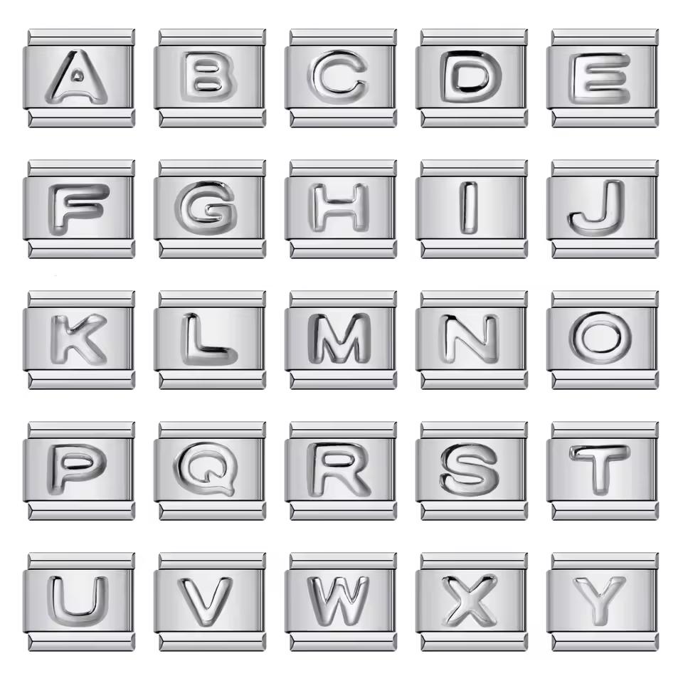 URING 패션 실버 색상 26 영어 A-Z 문자 이탈리아어 매력 팔찌 맞는 9mm 스테인레스 스틸 팔찌 쥬얼리 DIY 만들기