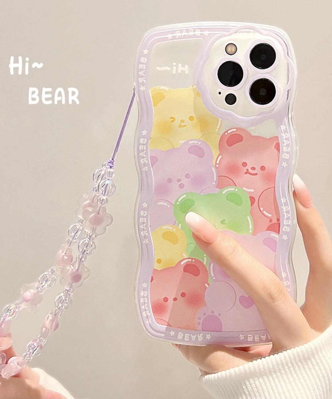 당일출고❤귀여운 곰돌이 스트랩 물결 아이폰 케이스 ( 아이폰13 12 14 15 프로 맥스 11 XR Xs X SE3 SE2 8 7 )