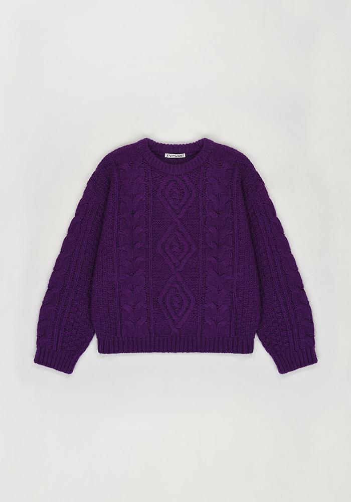 Alpaca wool cable pullover knit (Purple)
