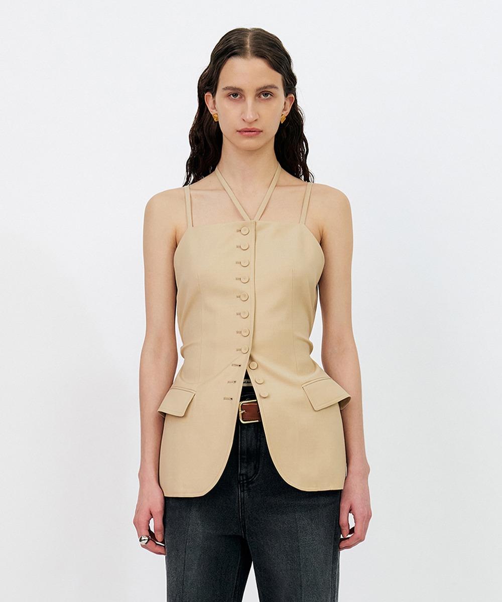 [S SIZE 8/23 예약배송] MULTI BUTTON DETAILED VEST WITH BELT - EGGNOCK