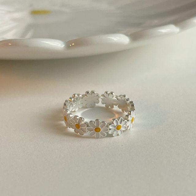 [92.5 Silver] White flower ring