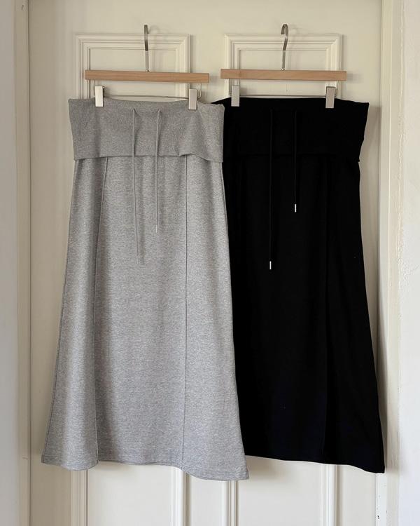 더블 웨이스트 롱 스커트