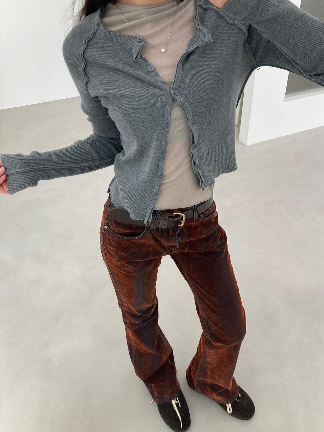 컷팅 언발란스 셔링 가디건 (2color)