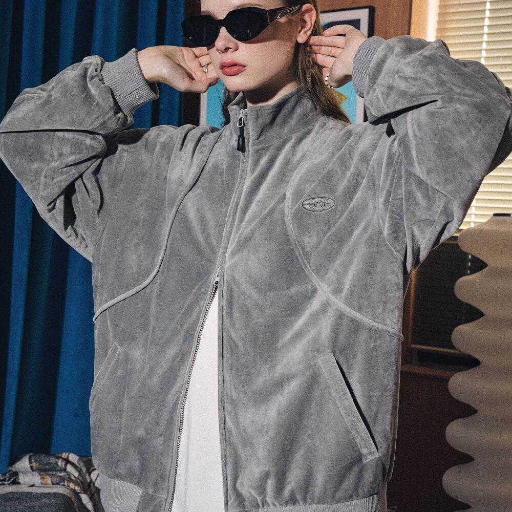 벨벳 레이싱 트랙 자켓 그레이