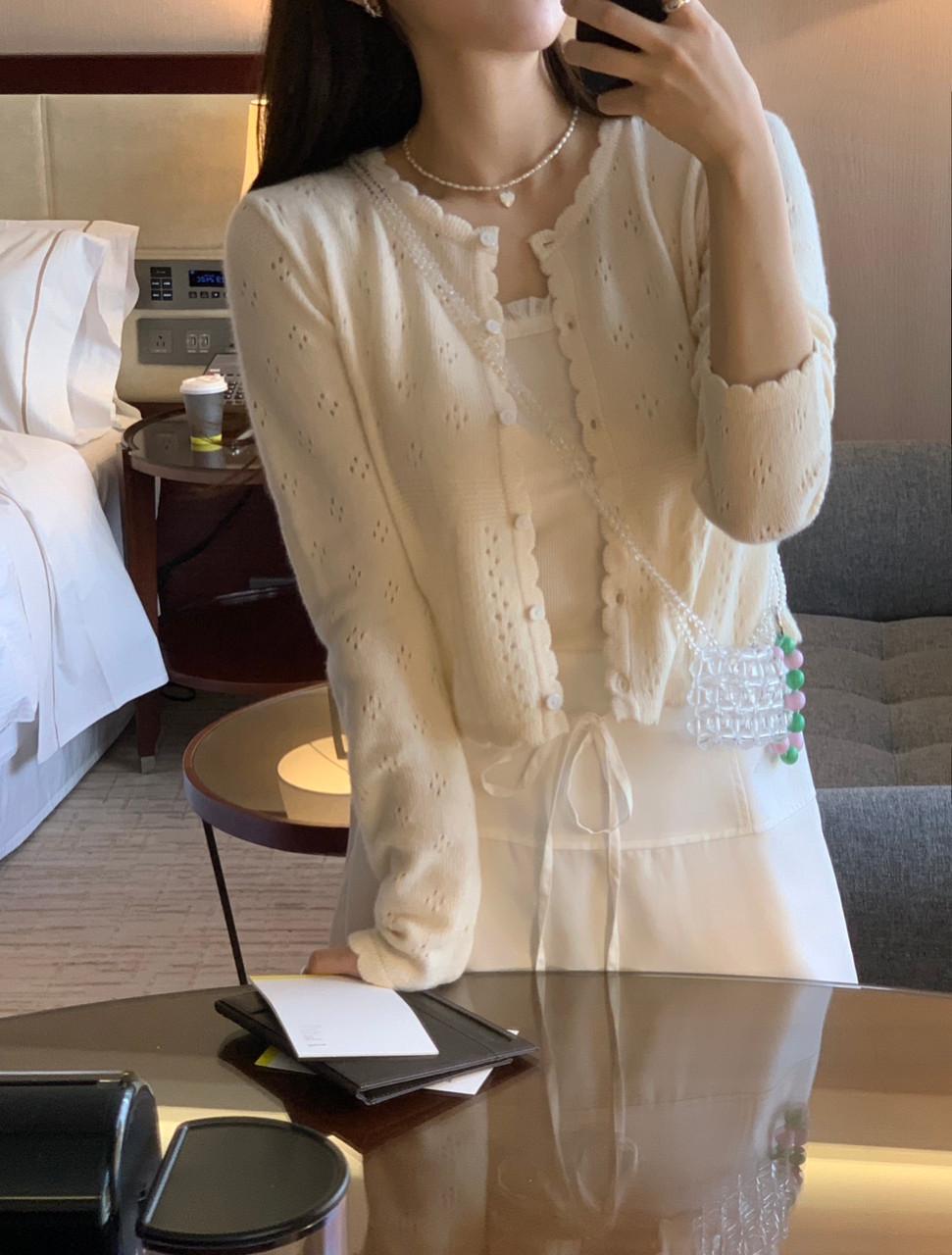 미엘 miel 펀칭 아일렛 리브 가디건 (4color)