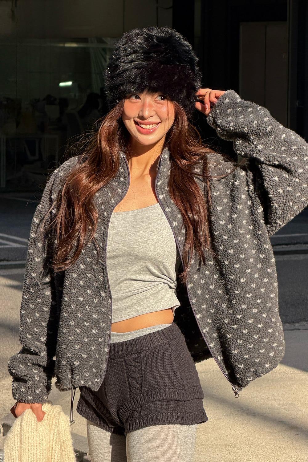 STELLA FLEECE JACKET - DOT CHARCOAL