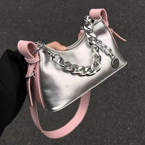 메이리앤 핑크 스트랩 포인트 바게트백 숄더 호보백 체인 실버백 - 숄더백 | 쿠팡
