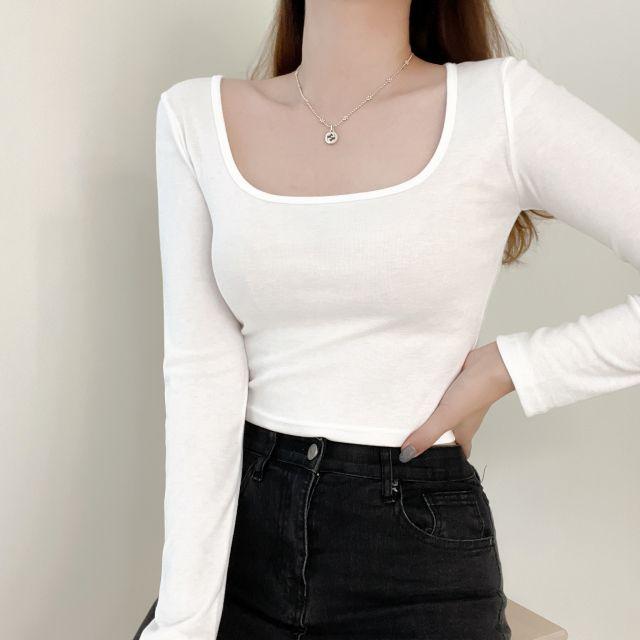 [주문폭주/예쁜핏]  릴리 스퀘어넥 크롭 긴팔티 ; 9col
