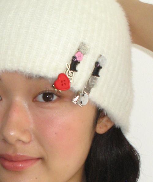 HEART CAT BUTTON HAIR PIN (2ea)
