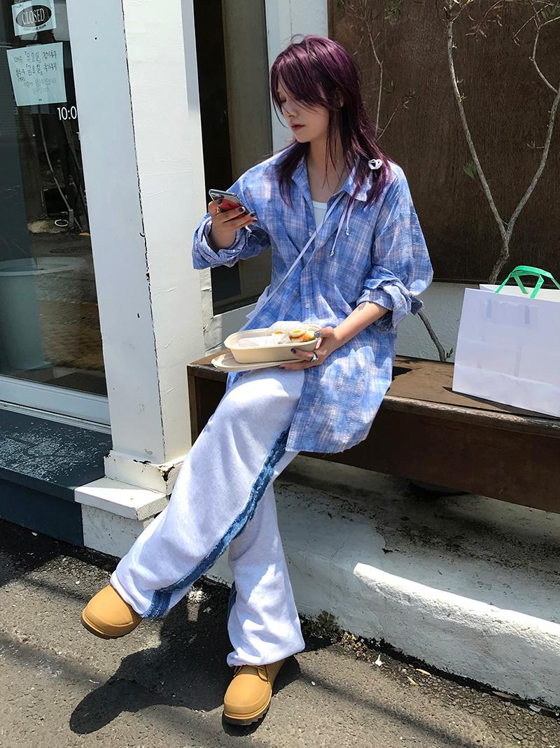 (*당일발송) CUT-OFF CHECK SH (beige / blue)