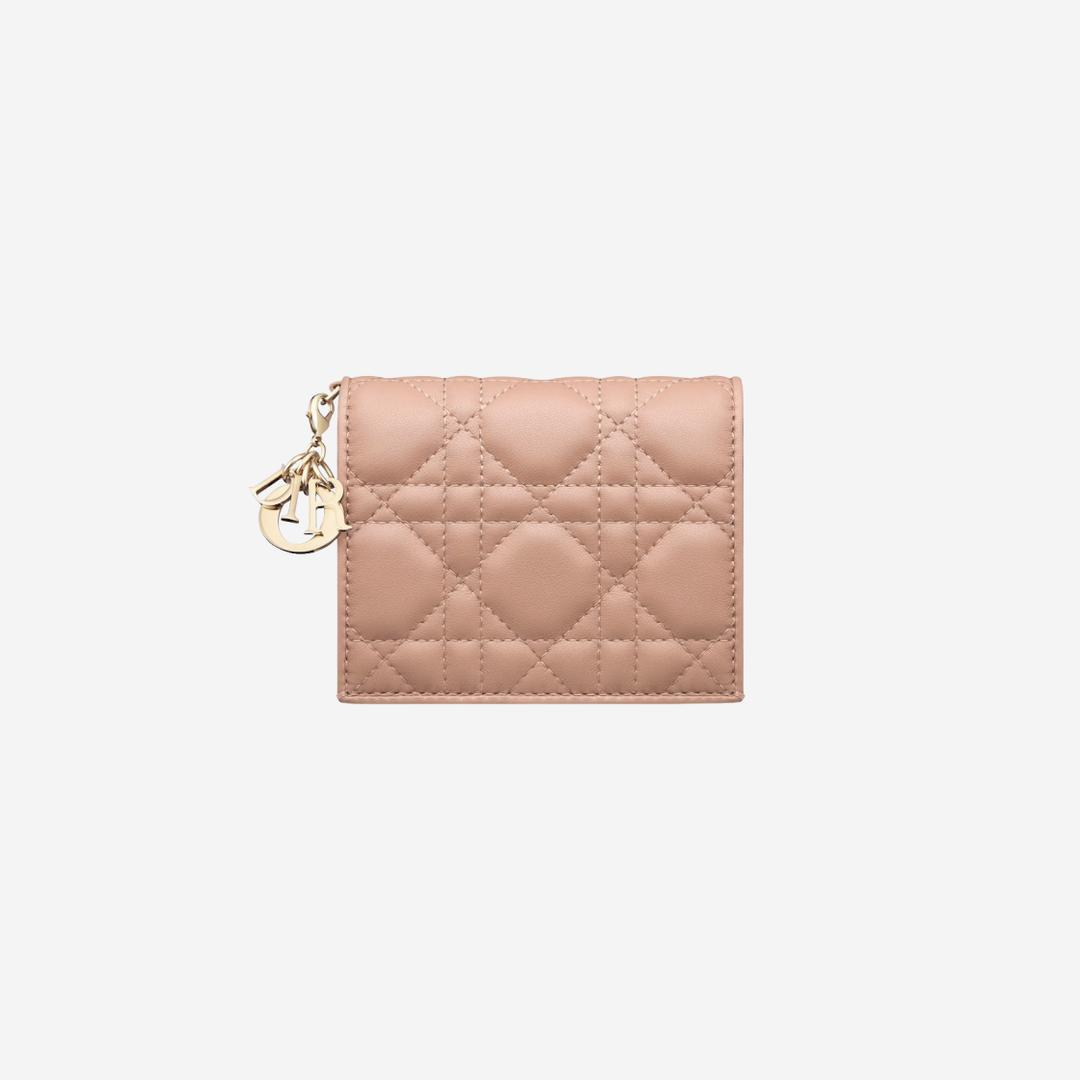 Dior Mini Lady Wallet Cannage Lambskin Rose Des Vents