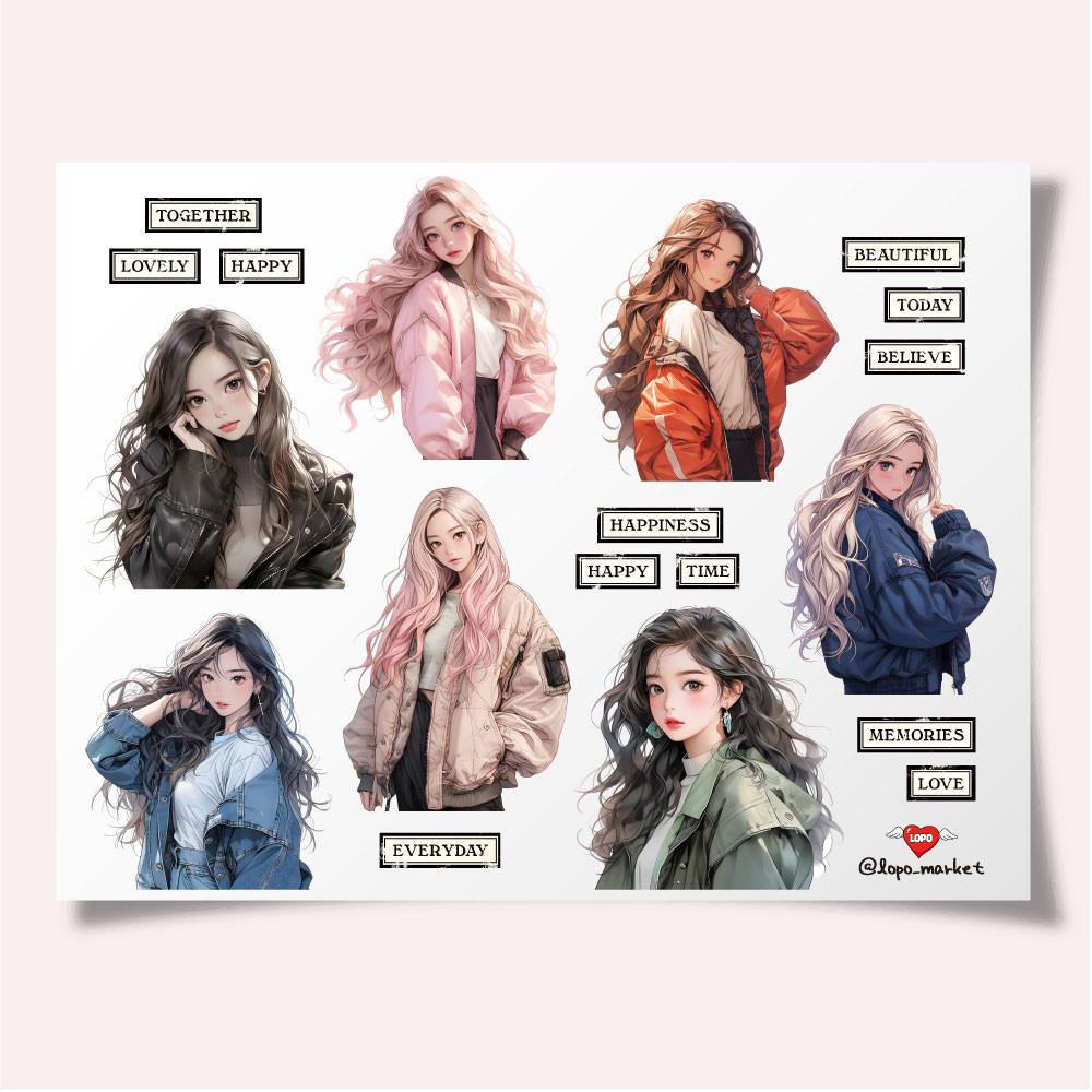 [로포LOPO]빈티지다꾸 분위기 소녀 인물 모조지 스티커 : 로포 LOPO