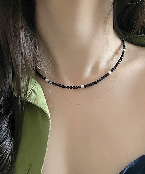 오닉스 진주 초커 빈티지 목걸이 *Black Pearl