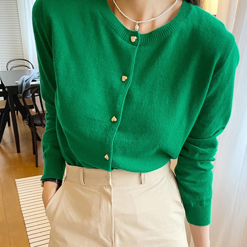 파인 울 하트 긴팔 가디건