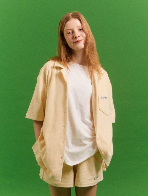 보이 핏 테리 셔츠-라이트옐로우