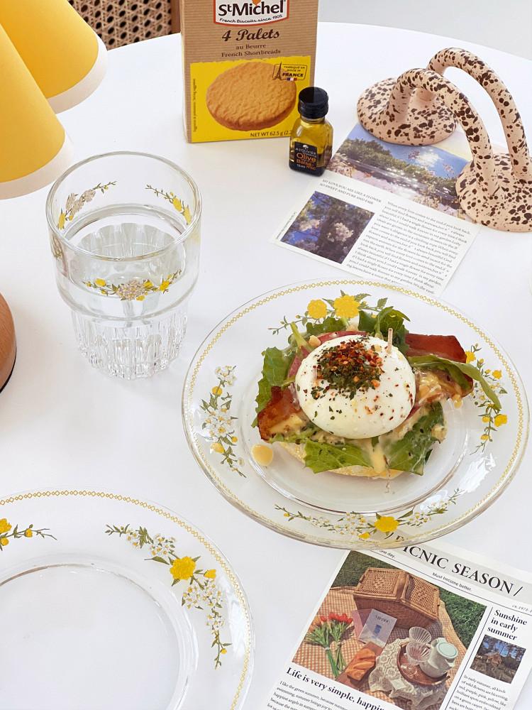 [MADE] 옐로우 플로럴 프랑스 빈티지 꽃무늬 유리접시 꽃무늬유리컵