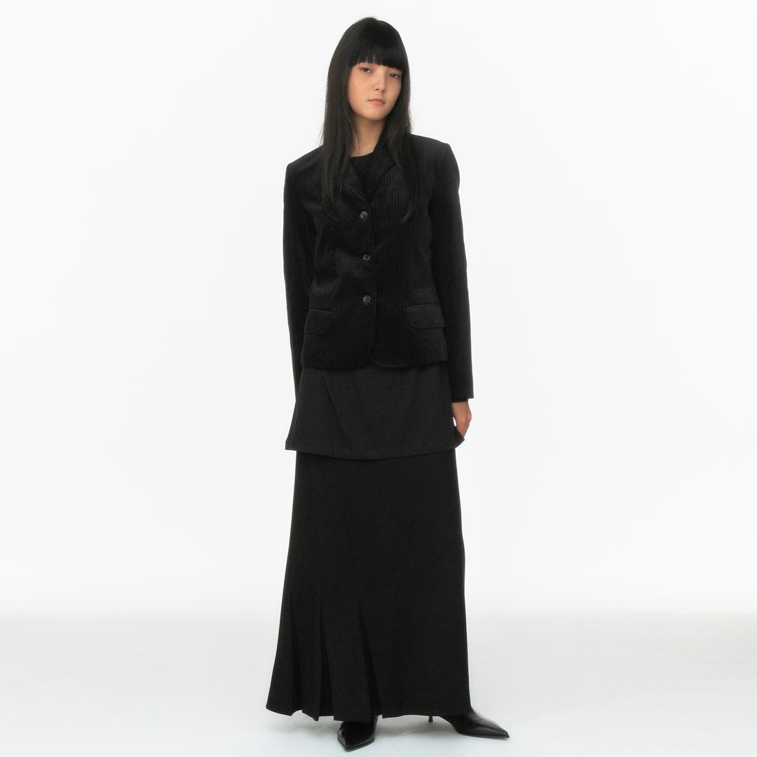 [REPOS] WOOL LOW PLEATS SKIRTS (BLACK)