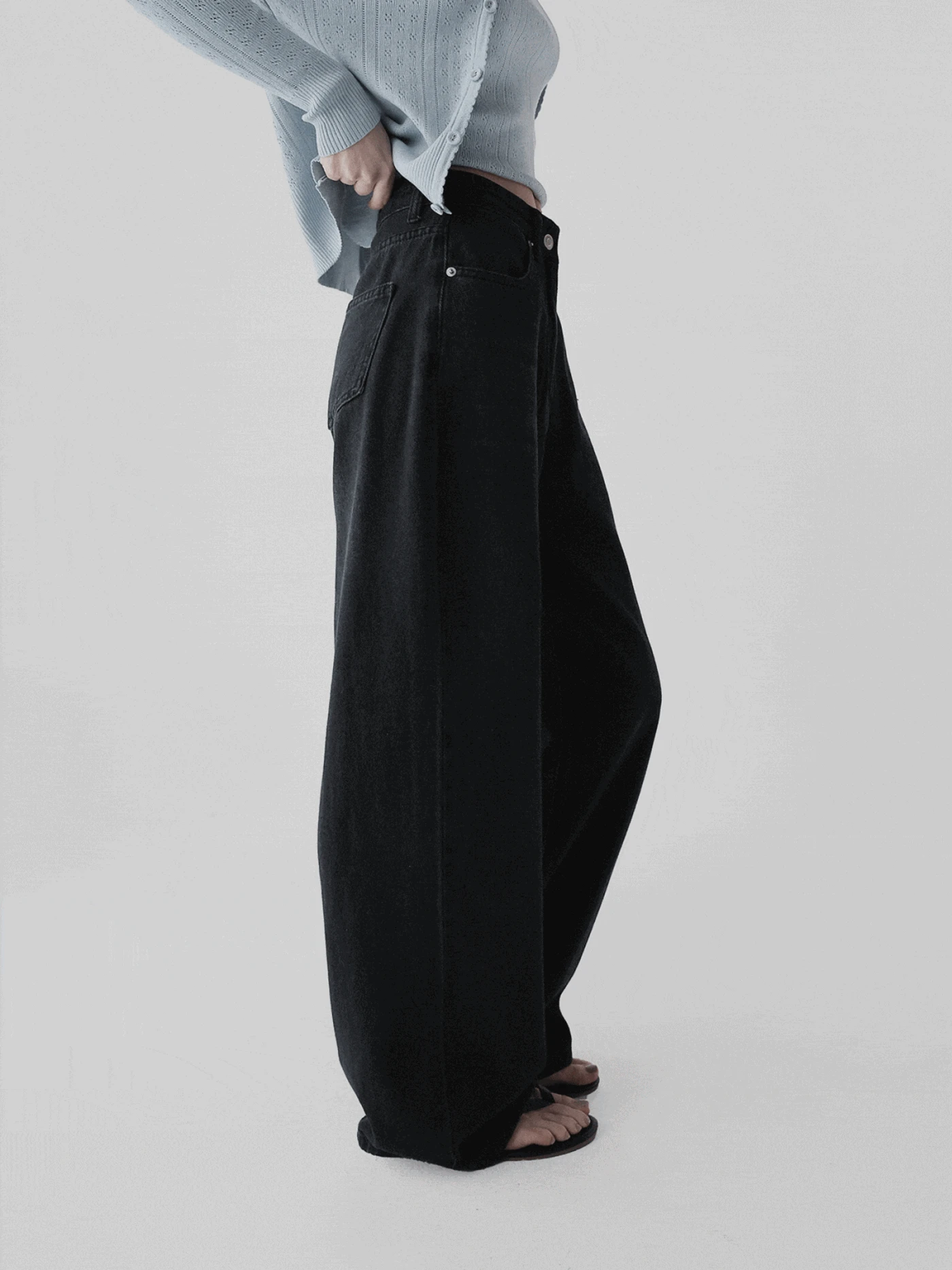 린넨데님세미와이드팬츠