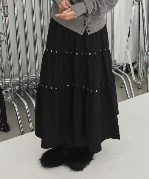 CELANO EYELET CANCAN MAXI SKIRT - BLACK