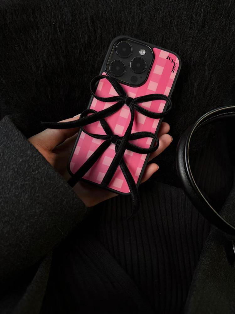 수심 Romantic Ribbon Case 로맨틱 리본 아이폰 케이스 아이폰 핑크 체크