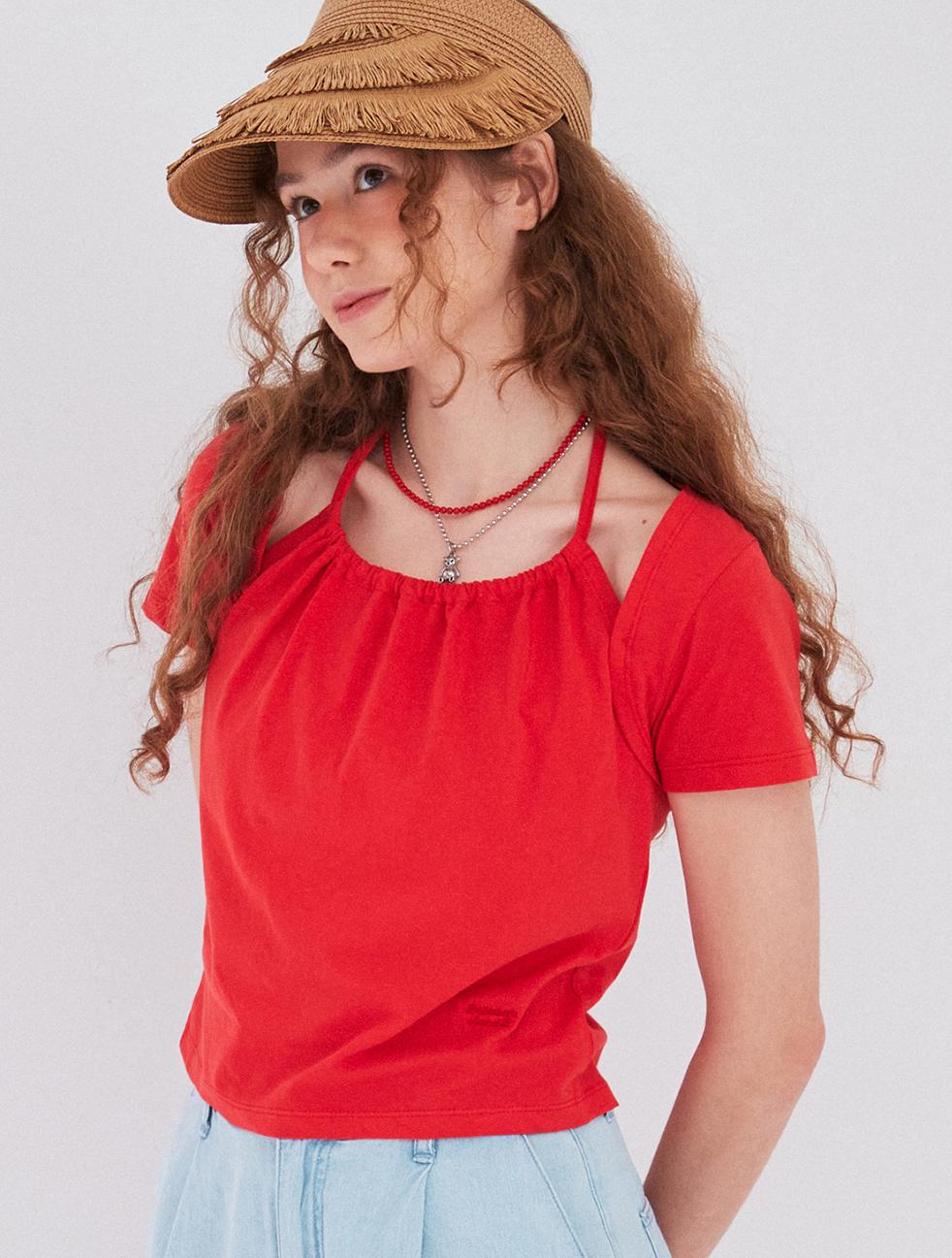 셔링 홀터넥 티셔츠 [레드]