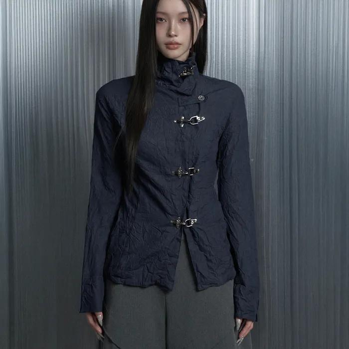 Crinkle Texture Hook Jacket (Raw Denim)