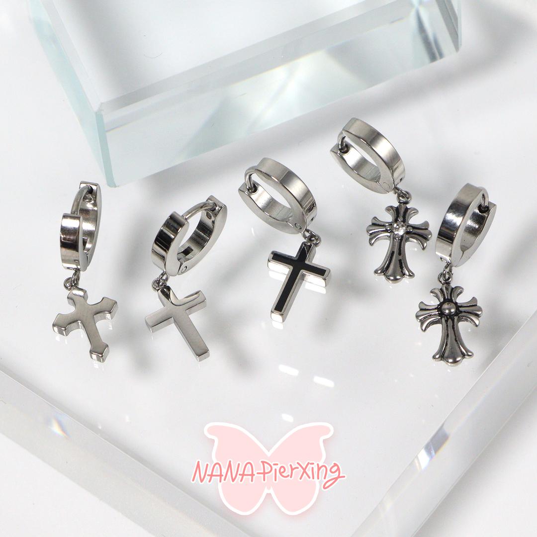 써지컬 미니 십자가 드롭 원터치 링귀걸이-5type