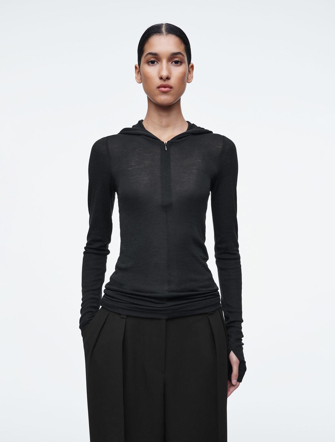 [공식] 슬림 하프 집 울 후디 블랙