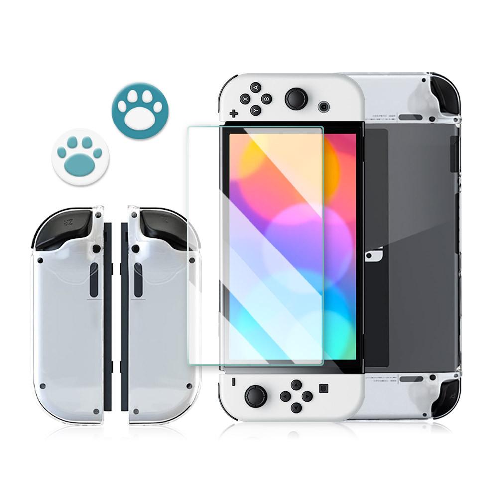 뷰씨 닌텐도 스위치 OLED 풀커버 투명 케이스 + 강화유리 필름 + 조이콘