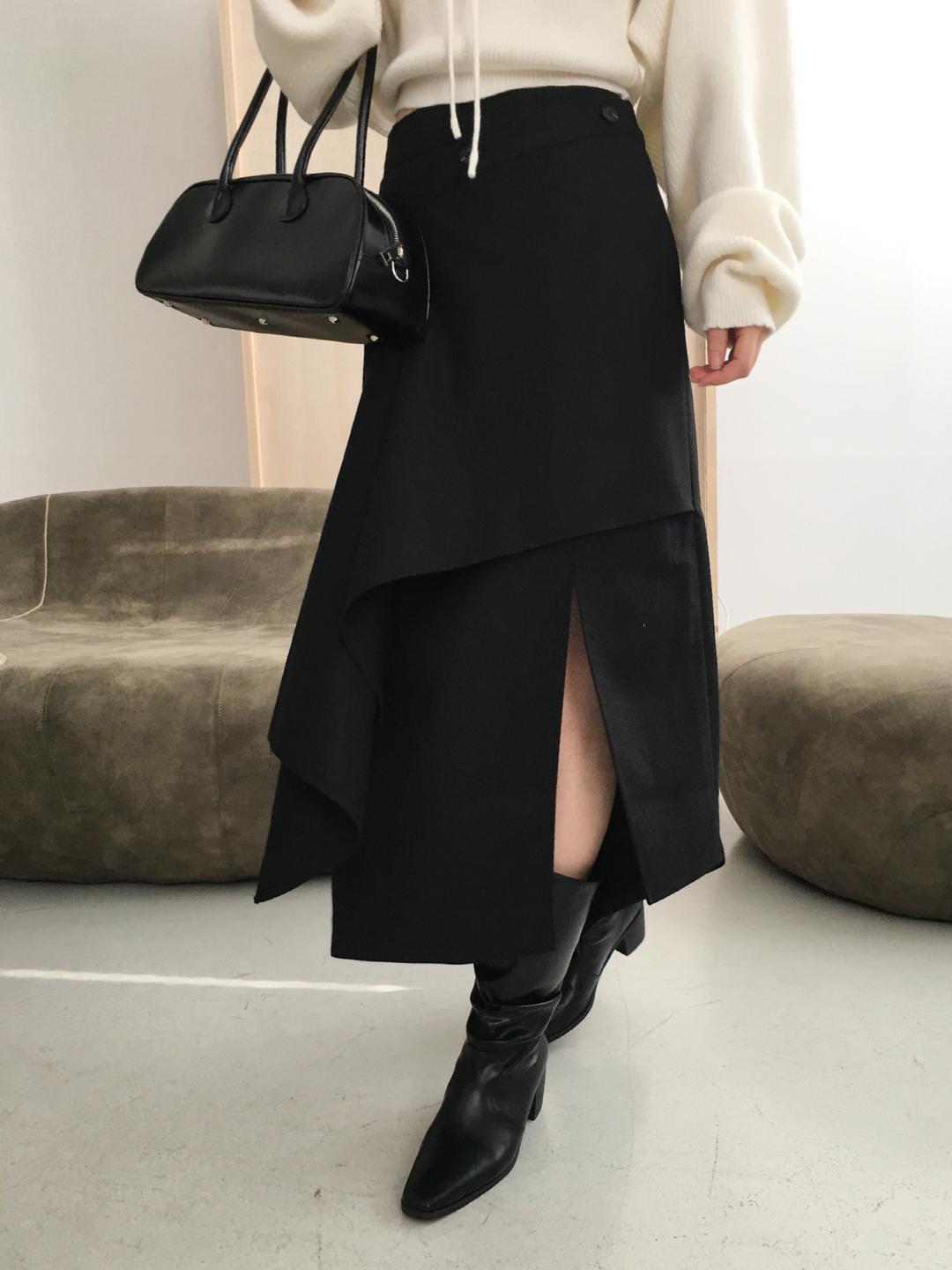 노비야카 [추천/하객룩🌹] Button wrap slit long skirt