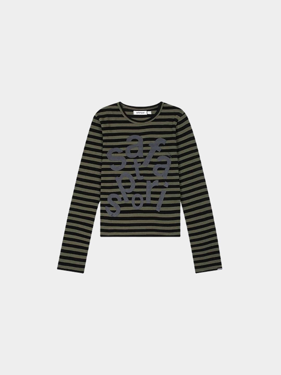 사파리스팟 1/2 TICKETING STRIPE BORDER TEE-OLIVE