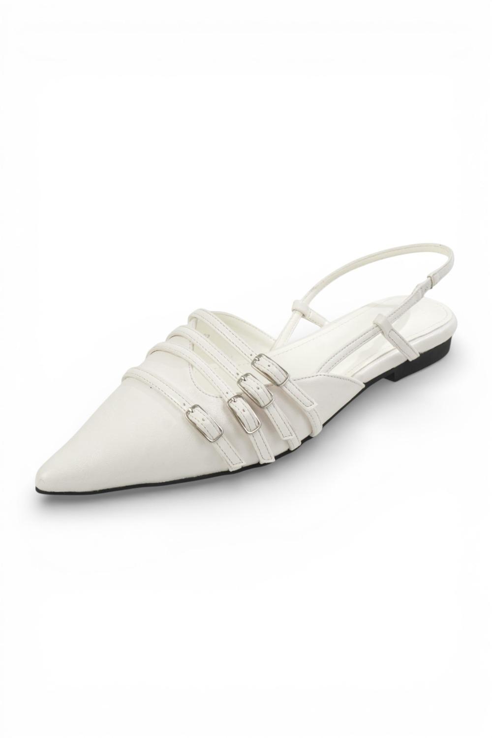 UNBALANCED BUCKLE SLINGBACK WHITE
