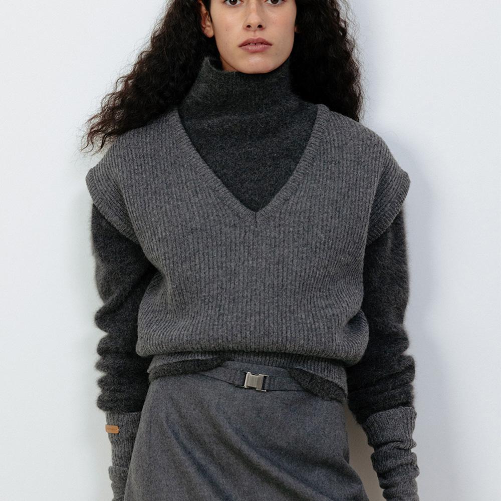 BASIC WAIST STRING TURTLENECK [CHARCOAL]