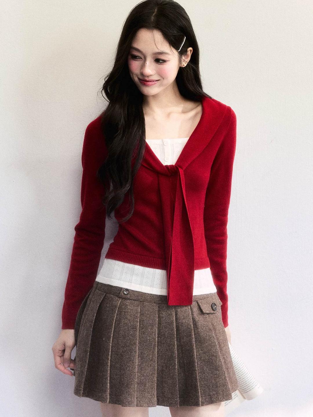 [FRAGILE HEART] Fake Two-Piece Layered Shawl Collar Knit