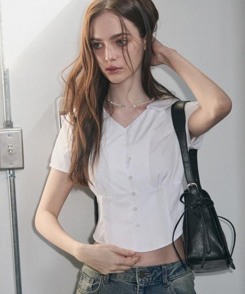 쥴리 브이넥 카라 블라우스 [WHITE]