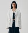 Frayed Trim Tweed Over-fit Jacket [ White ]