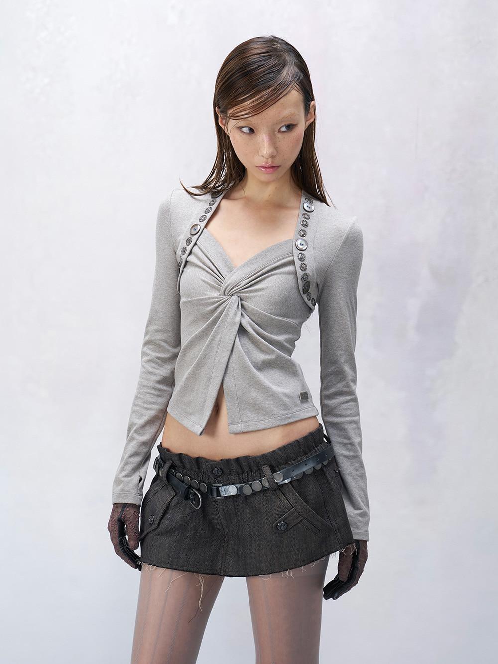 Long Sleeve Patchwork Knit Crop